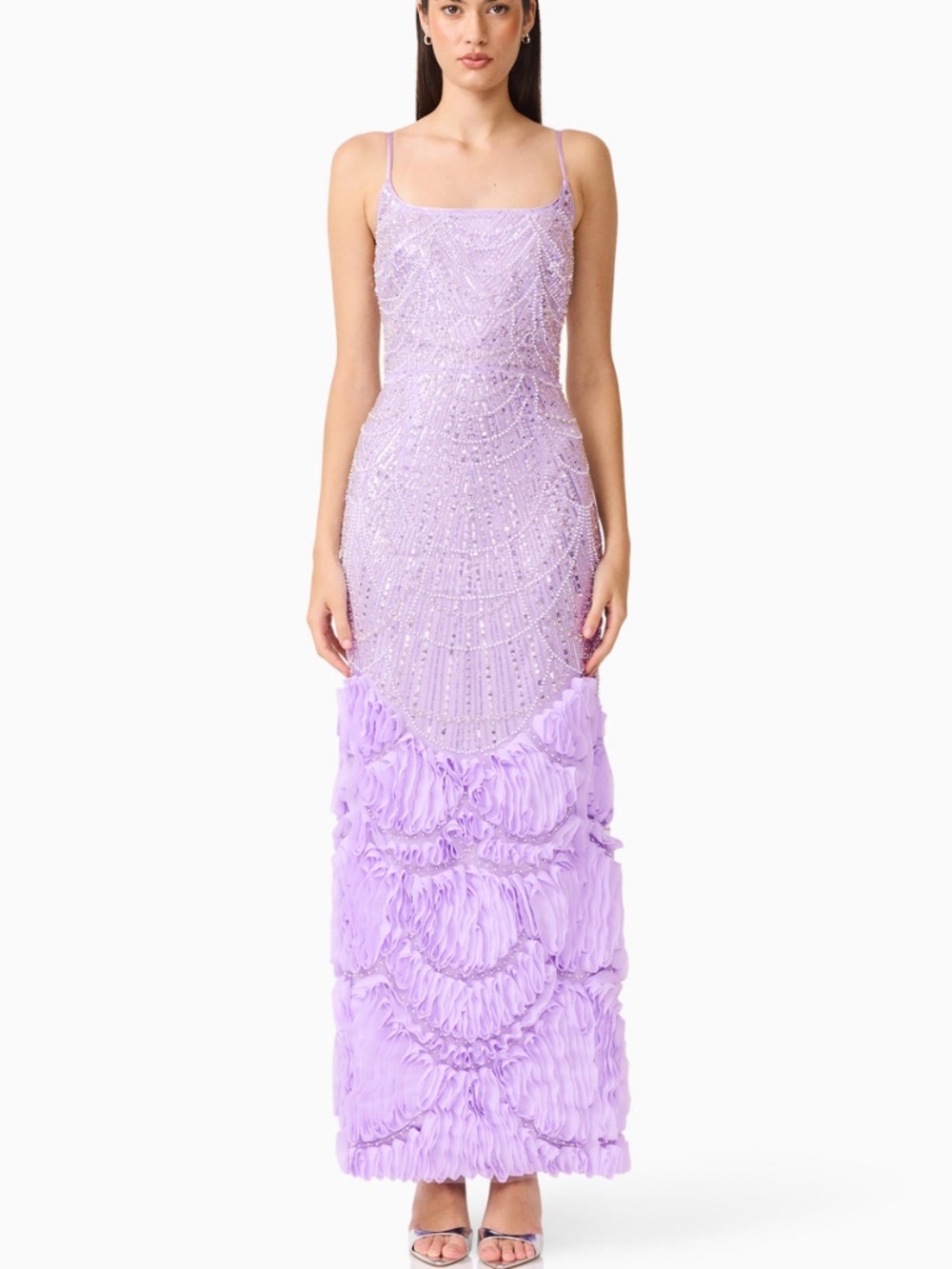 Elliatt Cerise Lilac Purple Embellished Beaded Pearl Gown Dress - Small